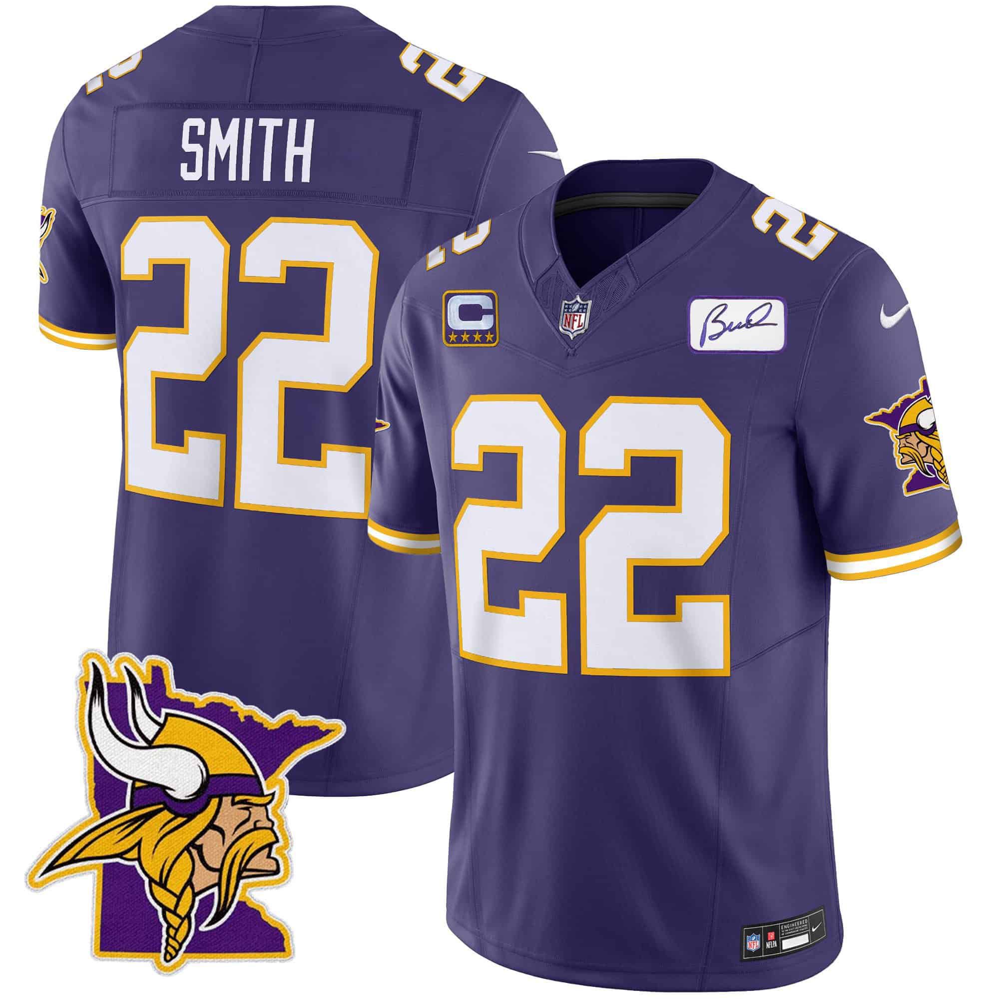 Men Minnesota Vikings #22 Smith Purple 2024 Nike Patch Classic Limited NFL Jersey style 1